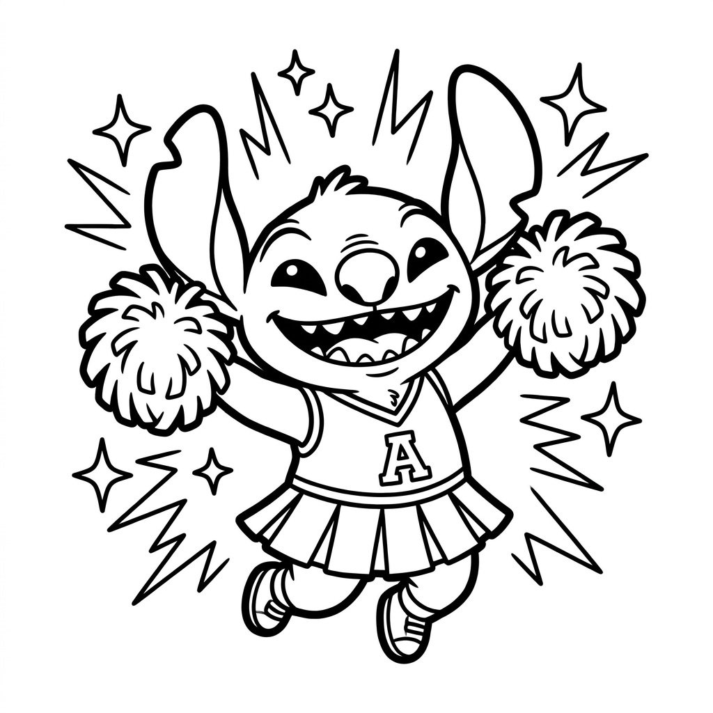 Baby Yoda coloring page cheering with pom-poms